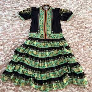 Luxxel black and green puff sleeve dress size L